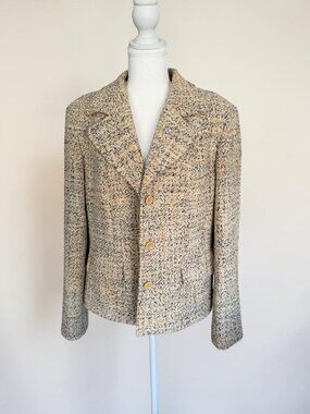 TALBOTS Beige Knit Wool Blend Blazer Jacket Size 14